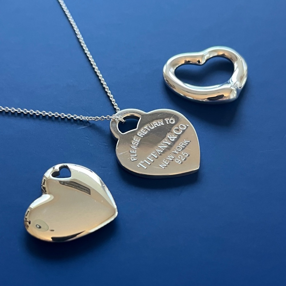 Tiffany & Co. Sterling Silver Heart Pendant x3 with 18 inch Cable Chain Necklace - Picture 4 of 10